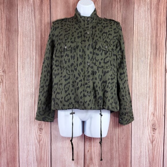 Rails Womens XS Collins Green Leopard Utility Military Jacket Linen Blend Safari - Picture 1 of 16